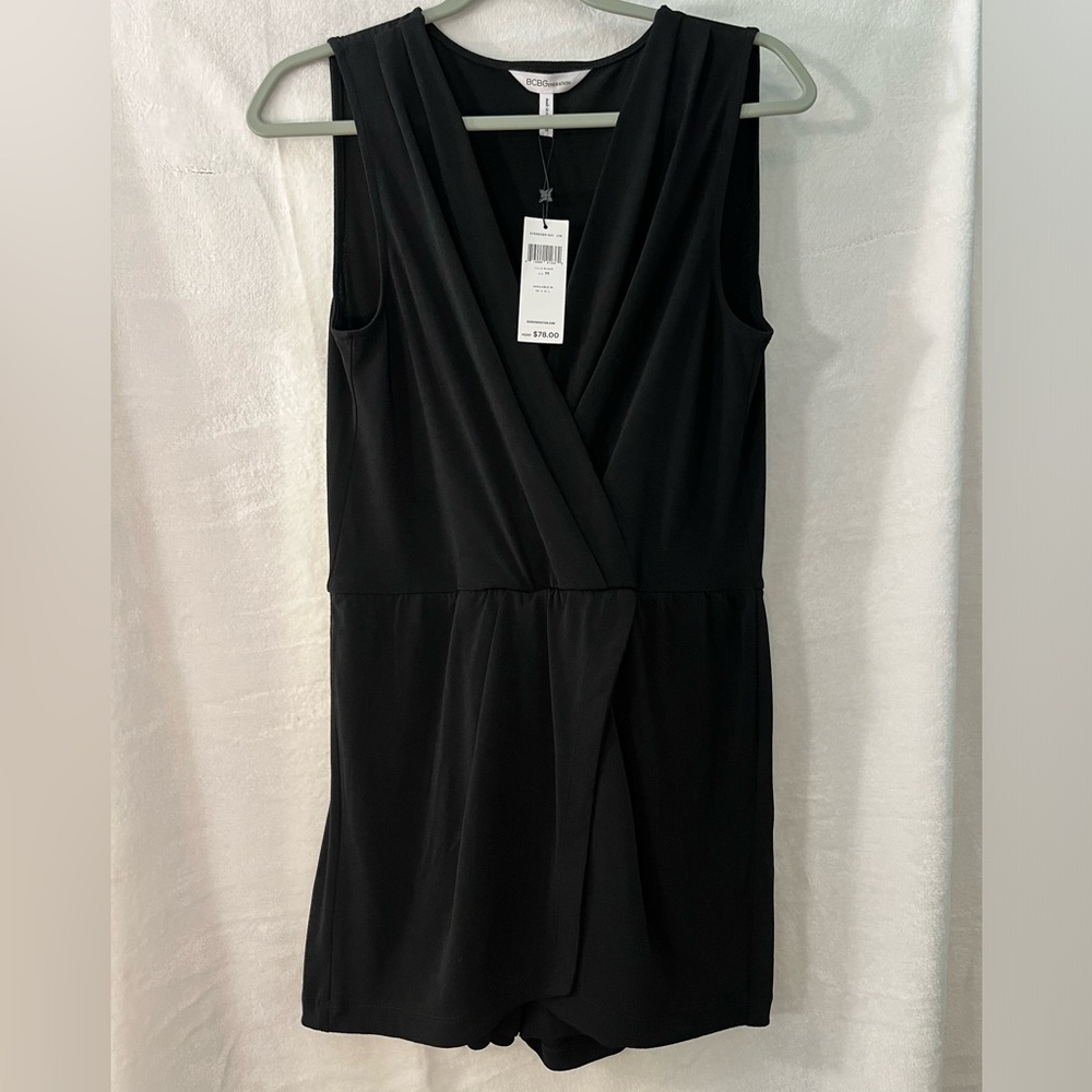 BCBG Eneration Black Sleeveless Wrap Romper